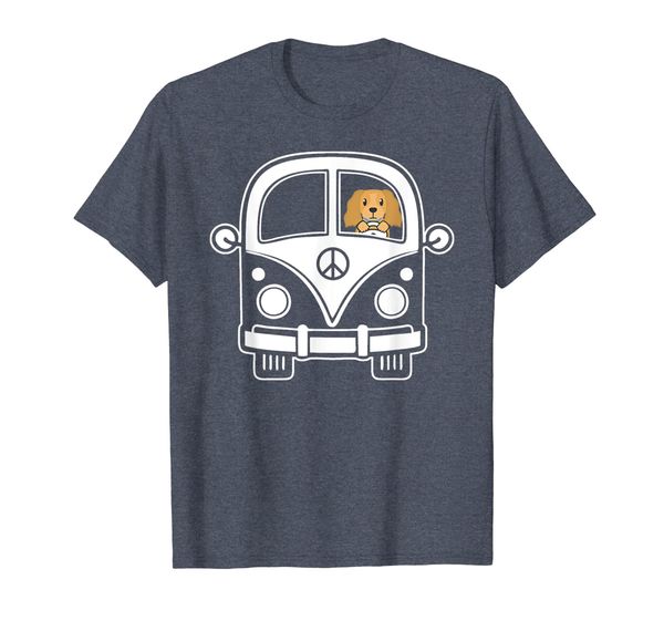 

peace love funny cocker spaniel in hippie bus t-shirt, White;black