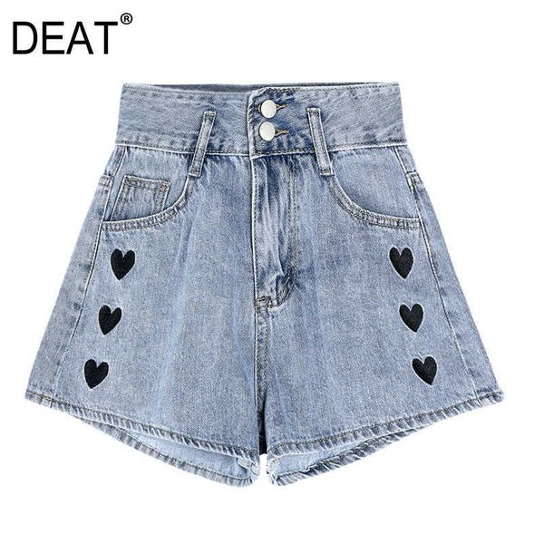 

[deat] summer fashion short pants loose high waist embroidery printing women denim shorts 13c776 210527, White;black