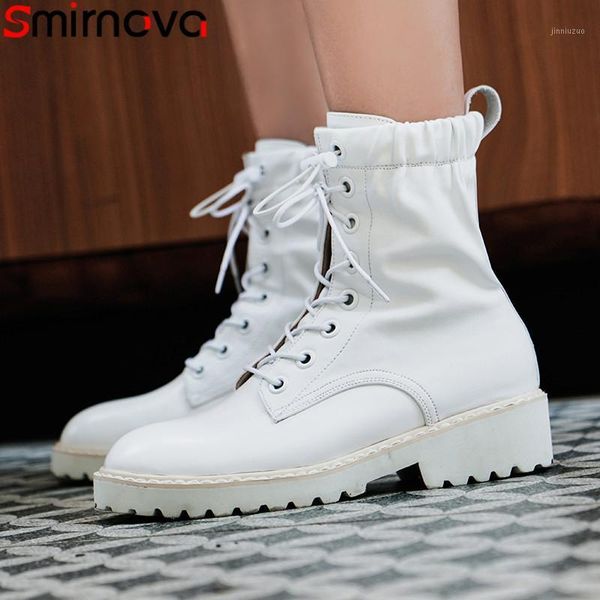 

boots smirnova big size 34-42 genuine leather women round toe lace up autumn winter black ankle 20211