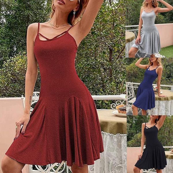 

women's swimwear 2021 summer party off shoulder sleeveless dress solid color sling wide loose casual large, White;black