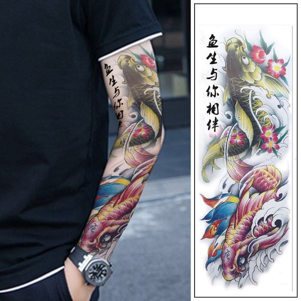 

color carp flower arm full tattoo sticker waterproof durable simulation