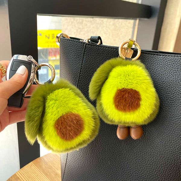 

lovely rex rabbit fur avocado bag pendant cute doll car key, Silver