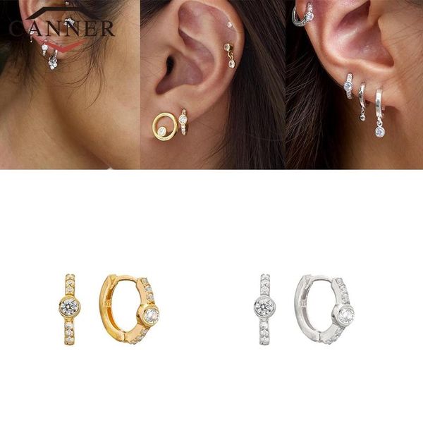 

other canner real 925 silver zircon cz hoop earrings for women fashion round circle earing party wedding jewelry, Golden;silver