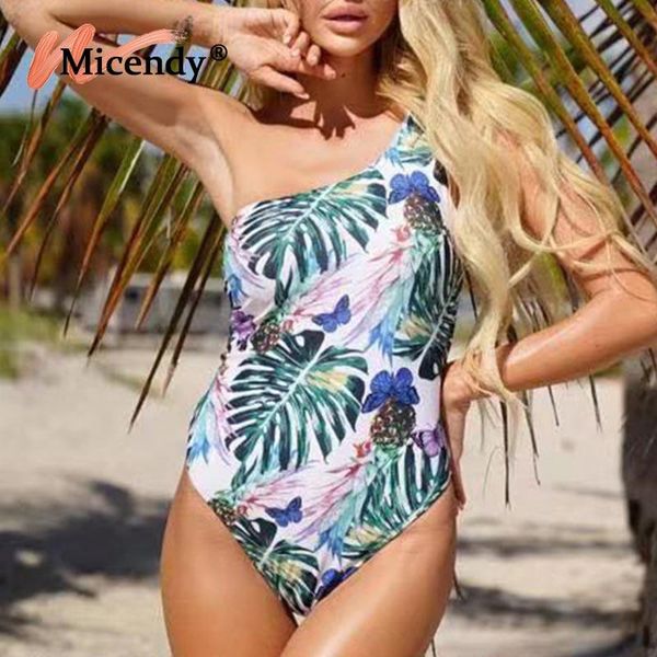

micendy one shoulder swimsuit piece women high waist swimwear leaf print summer butterfly bathing suits beach monokini one-piece