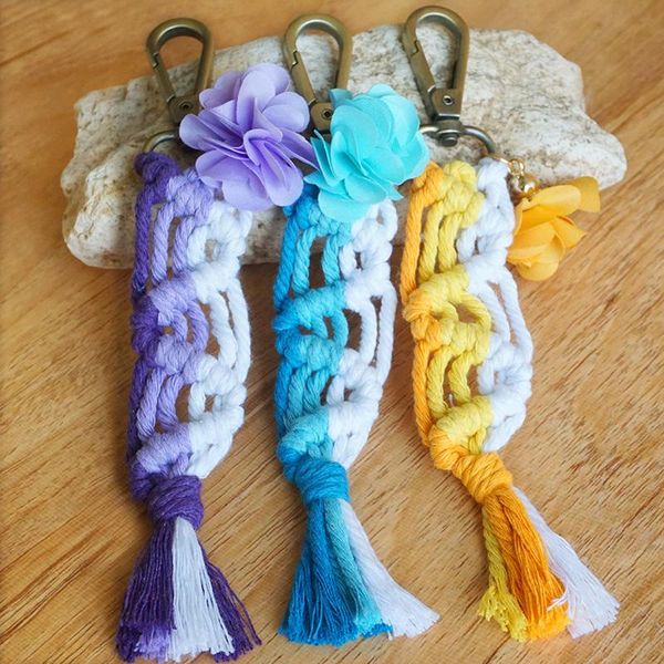 

keychains gradient color tassels weave flower macrame key chains accessories statement boho handmade fashion luxury designer, Silver