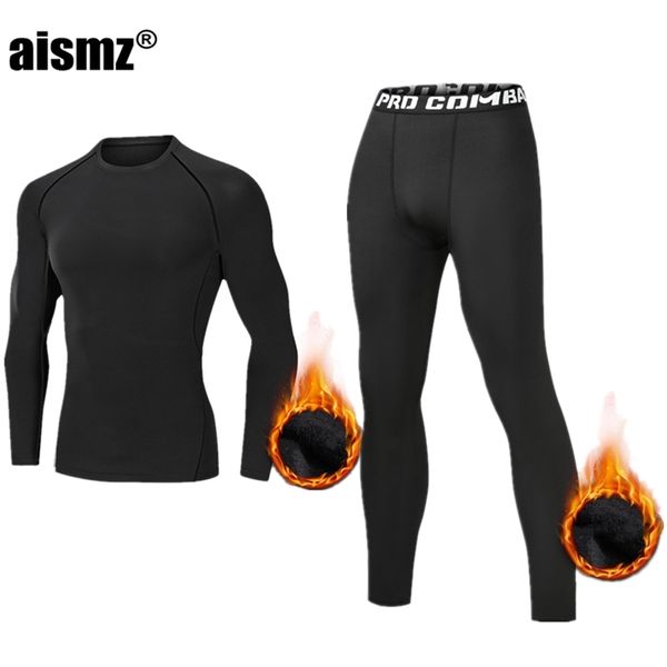 

aismz winter thermal underwear men underwear sets compression fleece sweat quick drying thermo lingerie underwear long johns 211110, Black;white