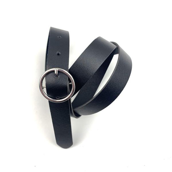 

alloy round buckle belts imitation leather student belt ladies casual decoration metal pin spot wholesale, Black;brown