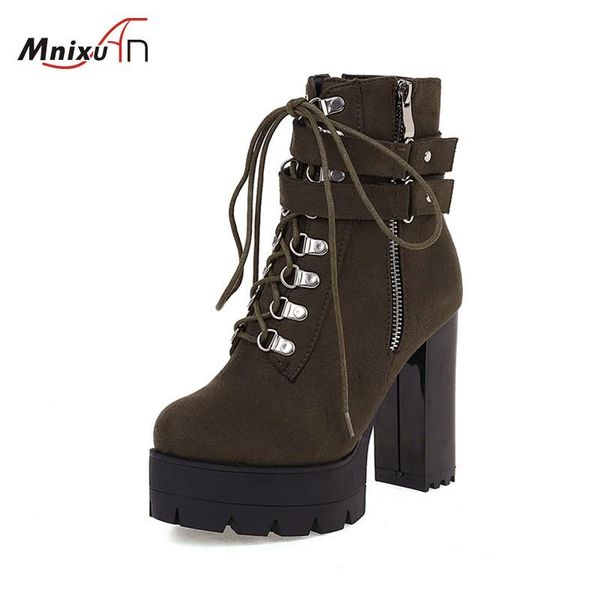 

boots british style vintage platform super high heels ankle women autumn winter lace up punk motorcycle big size 45 46, Black