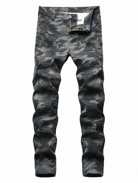 

romwe guys camo print jeans u8qo#, Blue