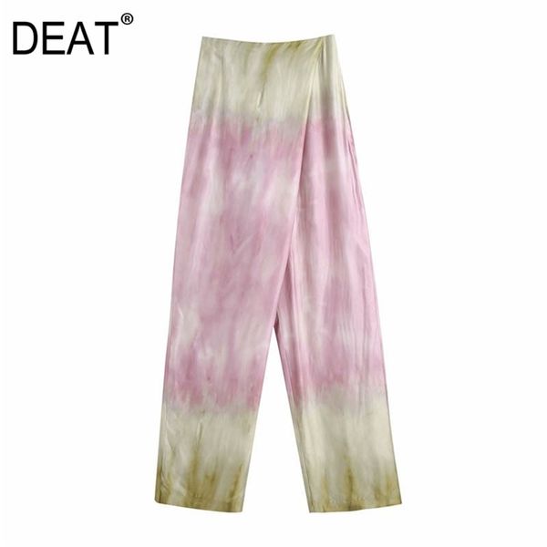 

[deat] spring autumn fashion high waist printing tie dye temperament elegant loose women wiide leg pants 13c445 210527, Black;white