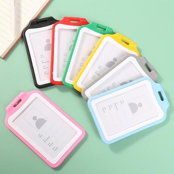 

card holders plastic holder men women business wallet solid color kids bus id badge case protect cover bag, Brown;gray