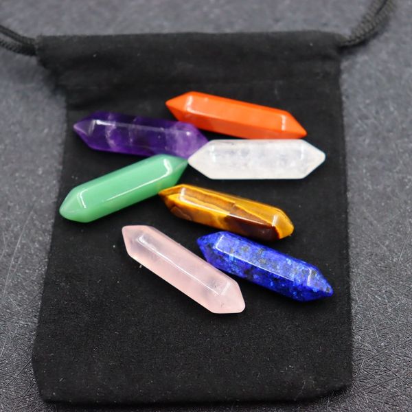 

7 chakra set reiki natural stone crystal stones polishing amethyst rose quartz yoga energy bead chakra healing decoration 8x32mm, Black