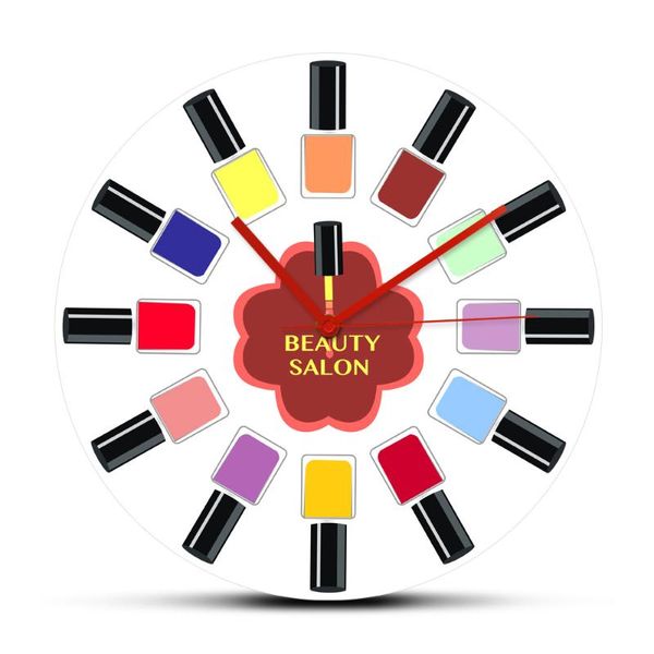 

colorful nail polish bottles beauty salon studio acrylic wall clock maincure modern timepiece technician gift clocks