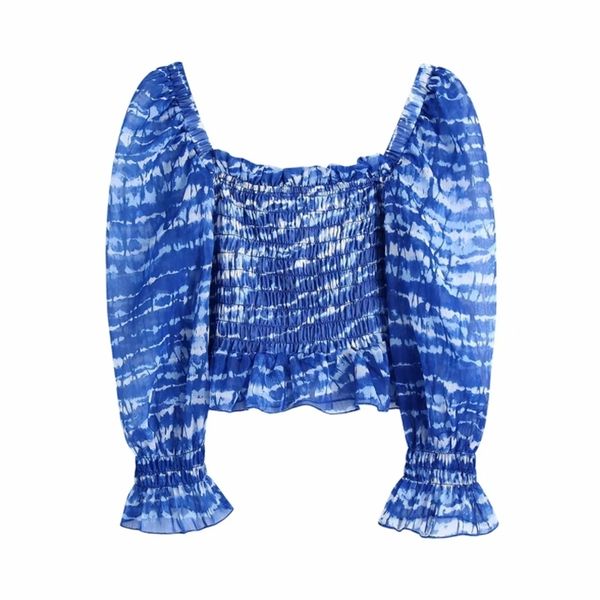 

summer women tie dye printing chiffon short shirt female nine quarter sleeve blouse casual lady slim blusas s8920 210430, White