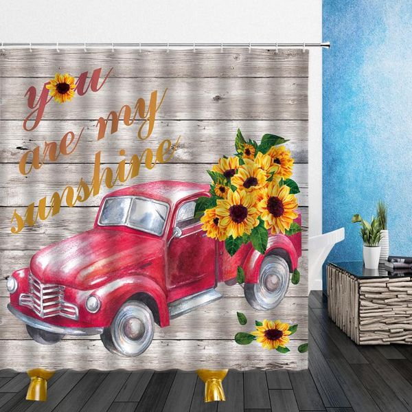 

cartoons shower curtains red car yellow sunflower farm cattle pattern 3d print waterproof cloth bathroom decor curtain with hook