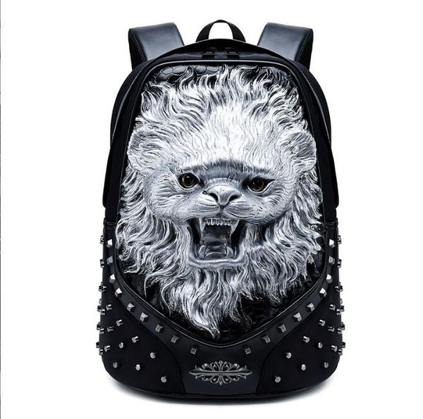 

3d backpacks male animal lion head backpack cool travel computer bag design pu good quality school bags