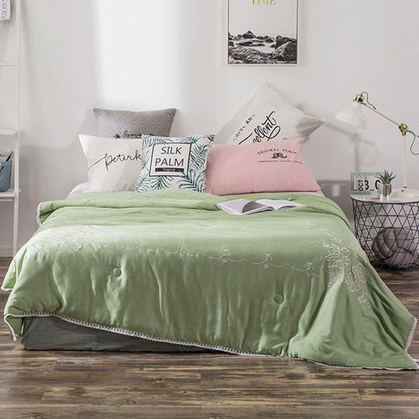 

comforters & sets summer quilt solid color embroidery air conditioning single double nap blanket home bedding textile spring autumn quilts