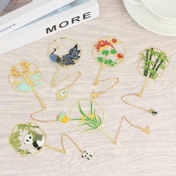 

bookmark retro chinese style metal book markers peacock panda tassel clip brass pagination mark school office supplies