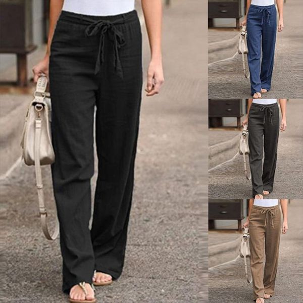 

vintage solid cargo autumn womens capri elastic waist long trousers stright wide leg casual pantalon streetwear, Black;white