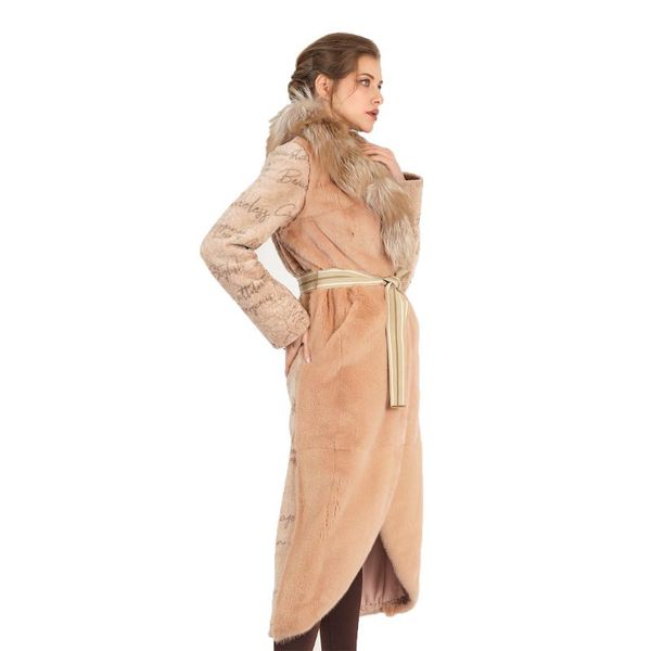 

women's fur & faux modaqueen store women mink lamb and amber argente accessory text pattern details custom design fabric coat 2008-c, Black