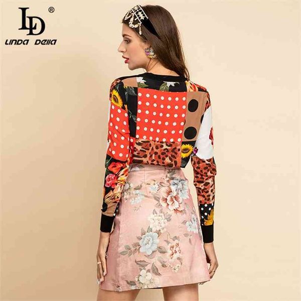 Primavera Estate Runway Fashion Cardigan in maglia stile Top Maglione di seta con stampa floreale a maniche lunghe da donna 210522