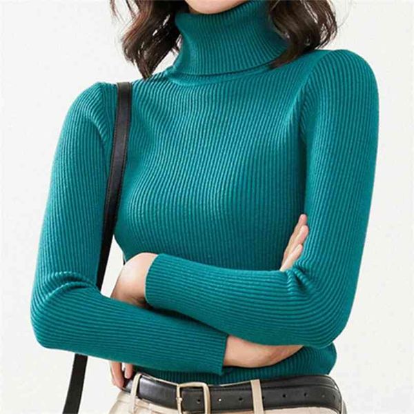 

knitted turtleneck women's sweater oversize long sleeve autumn winter warm ladies sweaters solid all-match female jumper 210918, White;black
