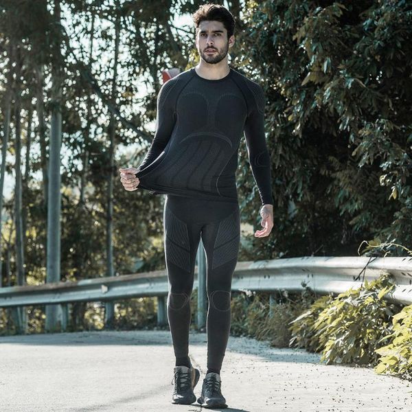 

racing sets santic men cycling seamless thermal underwear set suit sportswear long sleeve jersey pants road bike, Black;blue