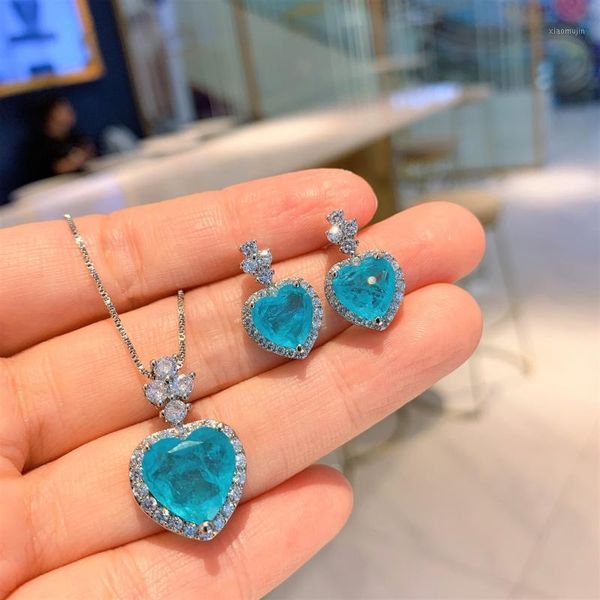 

earrings & necklace snke heart-shaped blue stone pendant jewelry sets, Silver