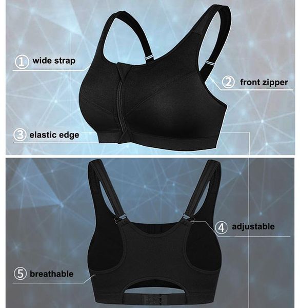 

s-5xl sports yoga bra women shockproof gym shirt front zipper big lady push up brassiere sportswear plus size outfit