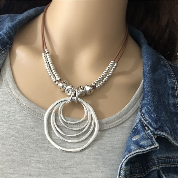 

necklaces pendants anslow trendy round with pendant neckalce for women vintage boho genuine leather necklace valentine's day gift low00, Silver