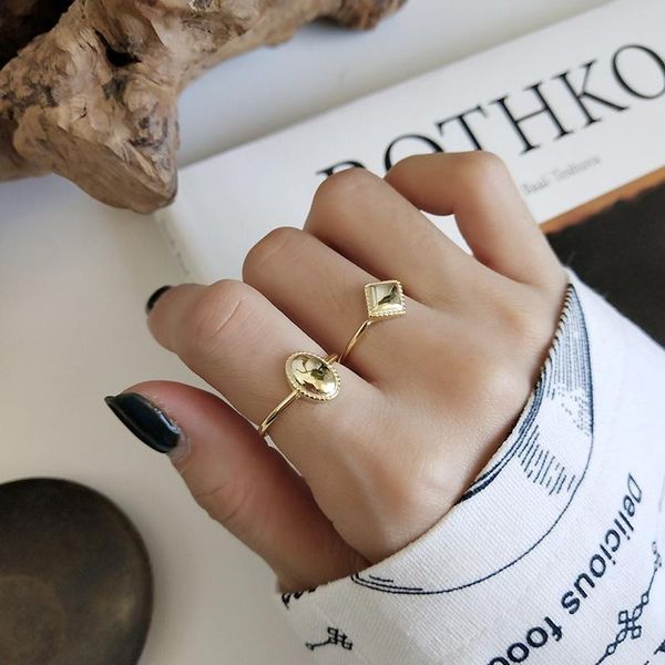 

wedding rings peri'sbox 925 sterling sliver geometric stackable for women chunky adjustable layered personality custom mujer, Slivery;golden