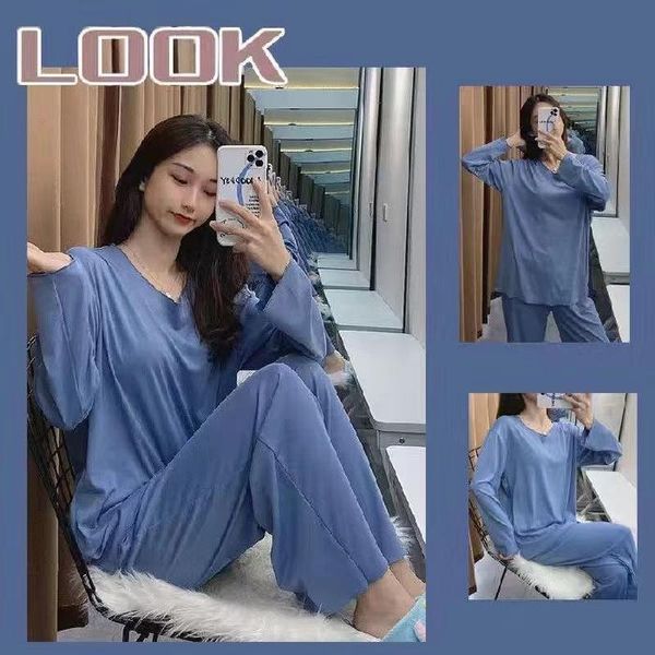 

2021 womens casual pajamas summer style v-neck short-sleeved loose pants trousers thin section women's homewear suit two piece, White