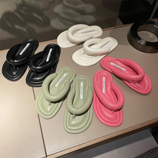 

slippers rubber flip flops female shoes ladies' luxury slides low hawaiian 2021 designer flat soft hoof heels pu rome fabric, Black