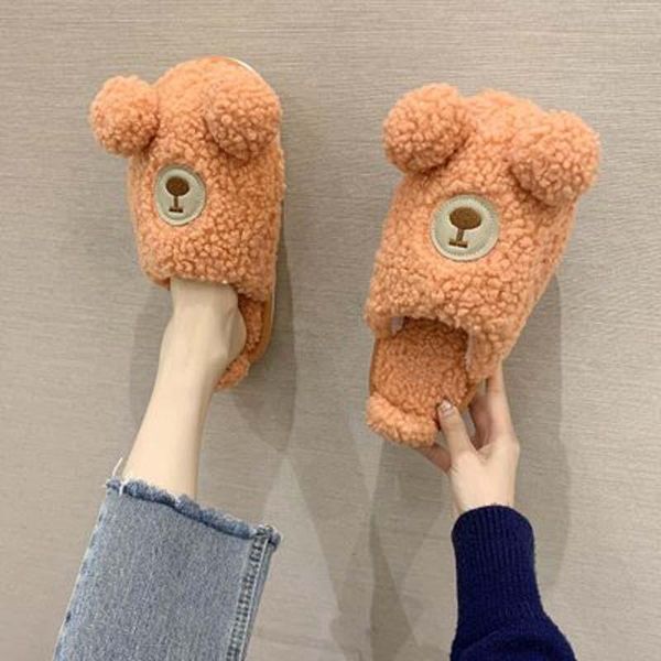 

autumn and winter korean student cartoon cute bear cotton slippers female baotou couple plush, Black