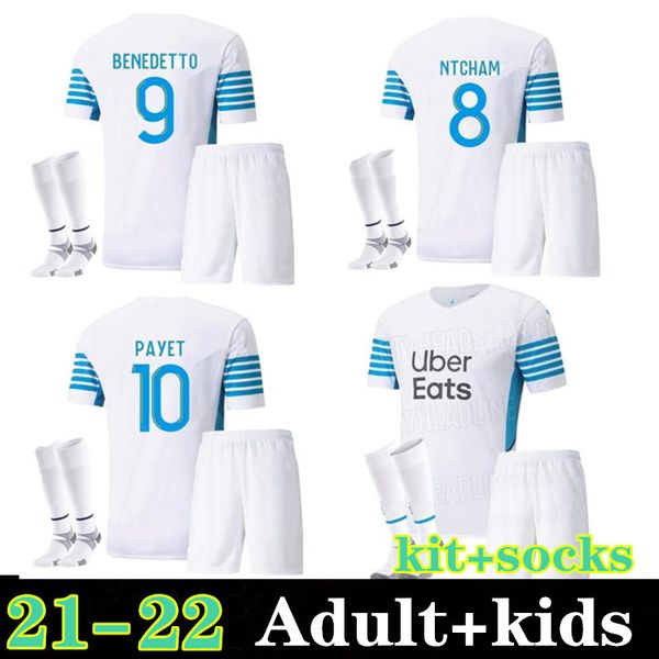 

21 22 marseille soccer jerseys milik maillot de foot om 2021 2022 camiseta payet thauvin benedetto men kit football shirt kids kit+socks, Black