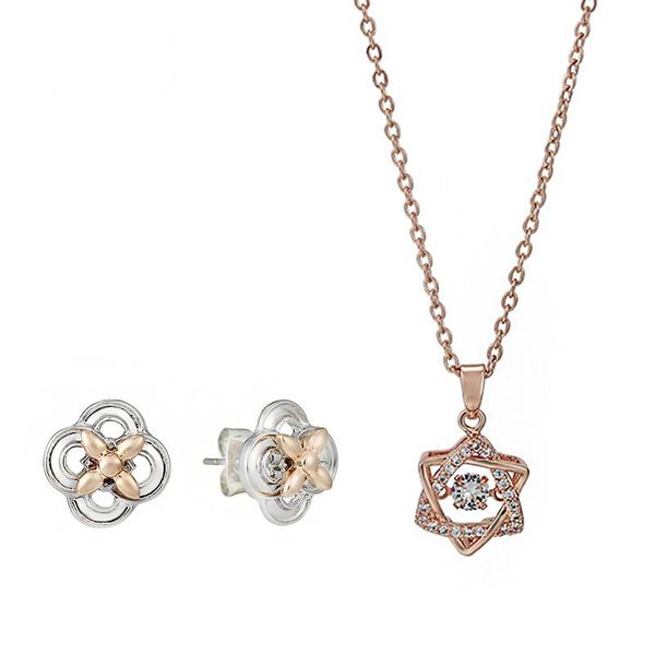 

earrings & necklace fashion rose flower enamel jewelry set gold color flashing heart painting bridal sets for women wedding, Silver