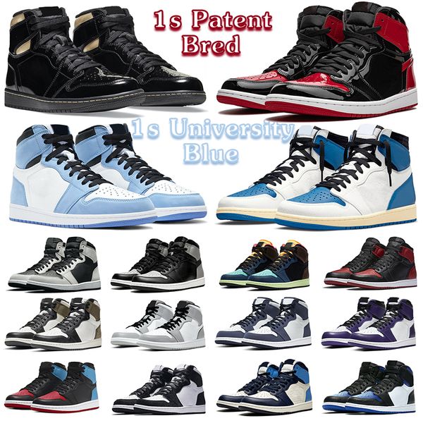 

fragment low 1s high jumpman men basketball shoes patent bred toe bordeaux university blue pine green pollen hyper royal mens women trainers, White;red