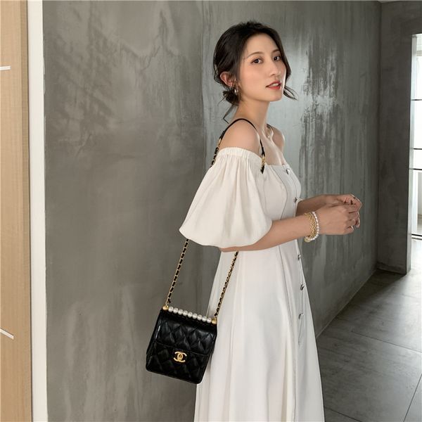

quality runway chiffon dress french girl elegant square sleeve neck line dressed, Black;gray