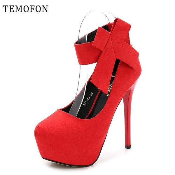 

dress shoes temofon women pumps platform high heels black suede wedding butterfly plus size hvt723