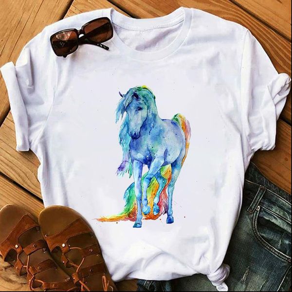 

graphic tees women t shirts watercolor horse tshirts funny shirt white casual short sleeve vogue tshirt camisetas mujer
