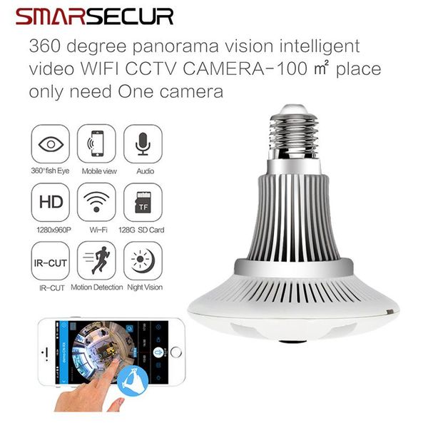 

cameras bulb light ip camera wireless wifi fisheye lens 1080p hd lamp