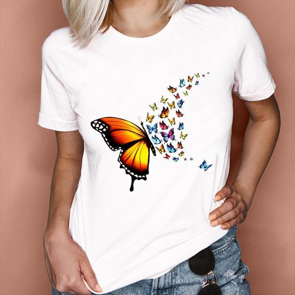 

graphic butterfly trend style fashion womens t shirts 90s summer spring clothes tees print female shirt, White