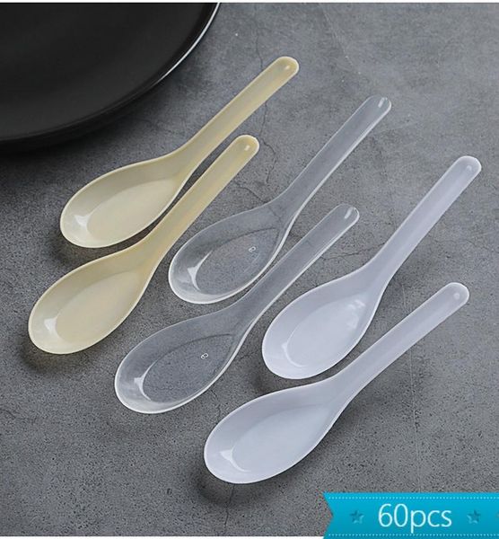 

60pcs home kitchen clear mini plastic disposable soup spoons tool for jelly ice cream dessert appetizer flatware