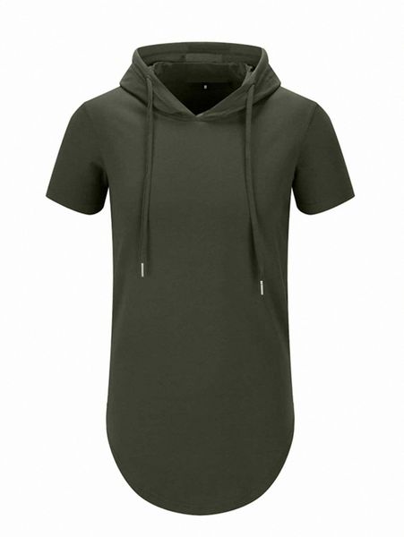 

men drawstring hooded curved hem tee x861#, White;black