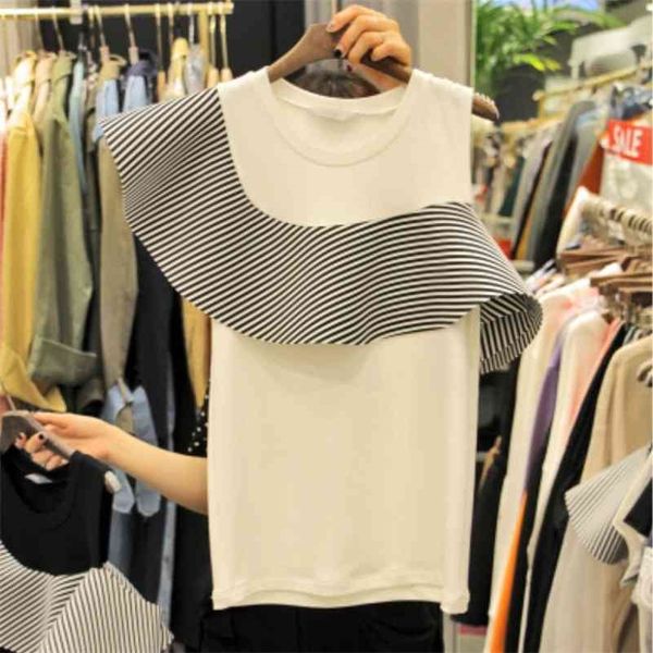

summer women's ruffled shoulders irregular round neck t-shirt korean fashion slim off-the-shoulder stitching wild t-shirt wa389 210324, White
