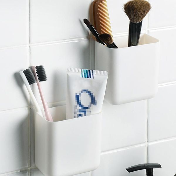 

towel racks 2pcs wall-mounted storage box punch phone (white)