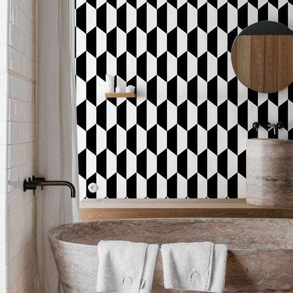 

wallpapers wallpaper non-self-adhesive 3d geometric black white lattice nordic style ins living room