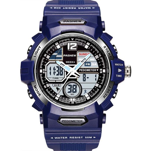 

wristwatches pas brand men's watches fashion blue sport men dual display analog digital quartz 50 waterproof swim, Slivery;brown