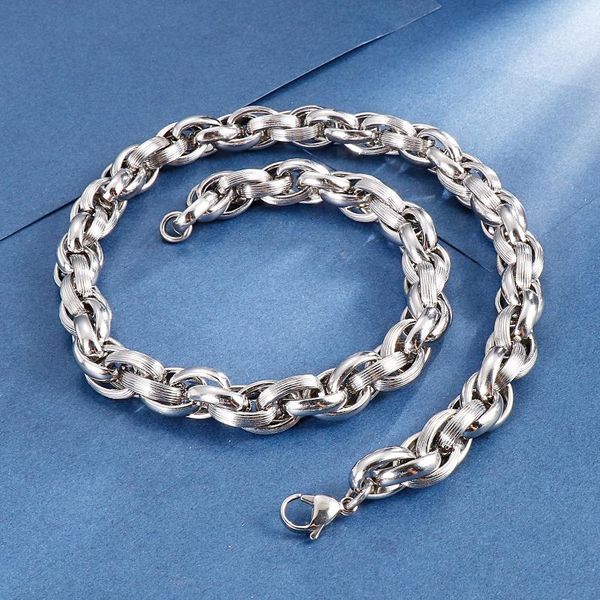 

chains 11mm stainless steel men necklace oval rope twisted link chain never fade gift heavy hip hop fashion jewelry, Silver