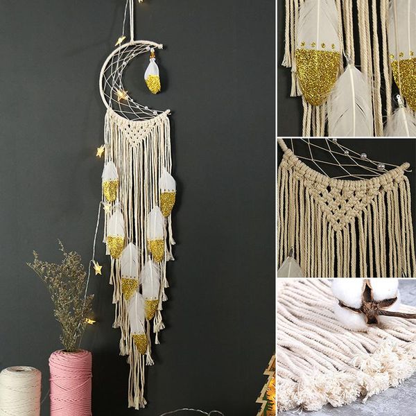 

decorative objects & figurines handmade moon dream catcher with feather pendant macrame tassel hanging tapestry 1m long boho wall decor for